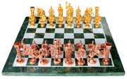 StonKraft 15" x 15" Collectible Green Marble Chess Board Game Set + Brass Roman Pieces,for Kids & Adults