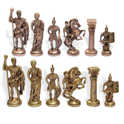 StonKraft 15" x 15" Collectible Green Marble Chess Board Game Set + Brass Roman Pieces,for Kids & Adults