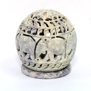 Jamun 4 Inch Assorted Soapstone Sculpture Votive / Candle / Tealight Holder - Floral / Elephant Decorative Tea Light