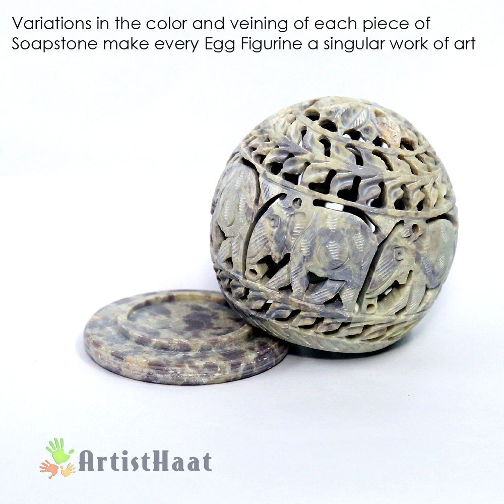 Jamun 4 Inch Assorted Soapstone Sculpture Votive / Candle / Tealight Holder - Floral / Elephant Decorative Tea Light