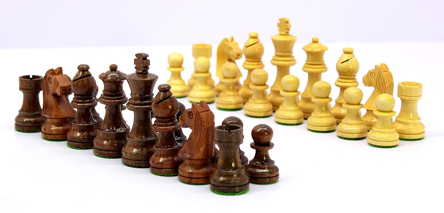 StonKraft Wooden Chessmen Figurine Pieces with 3'' King (Brown)