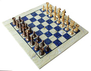 StonKraft 15" X 15" Collectible Chess Game Board Set Made with Australian Marble, Lapiz Lazuli + Brass Pieces