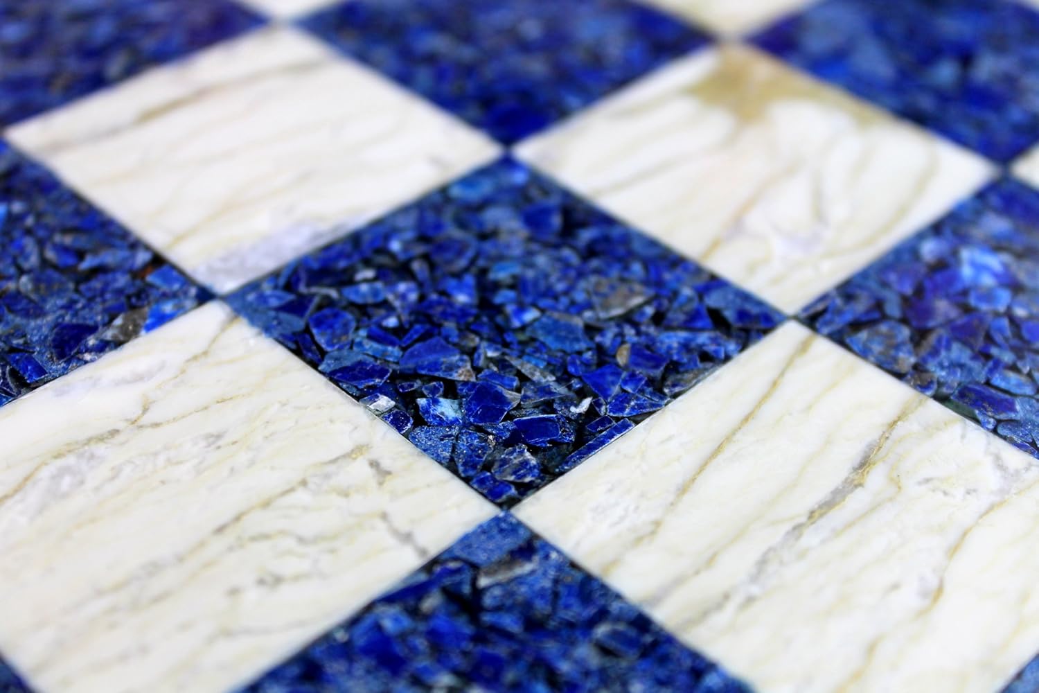 StonKraft Chess Game Board Set Made with Australian Marble, Lapis Lazuli + Roman Brass Pieces (15" X 15" inches)