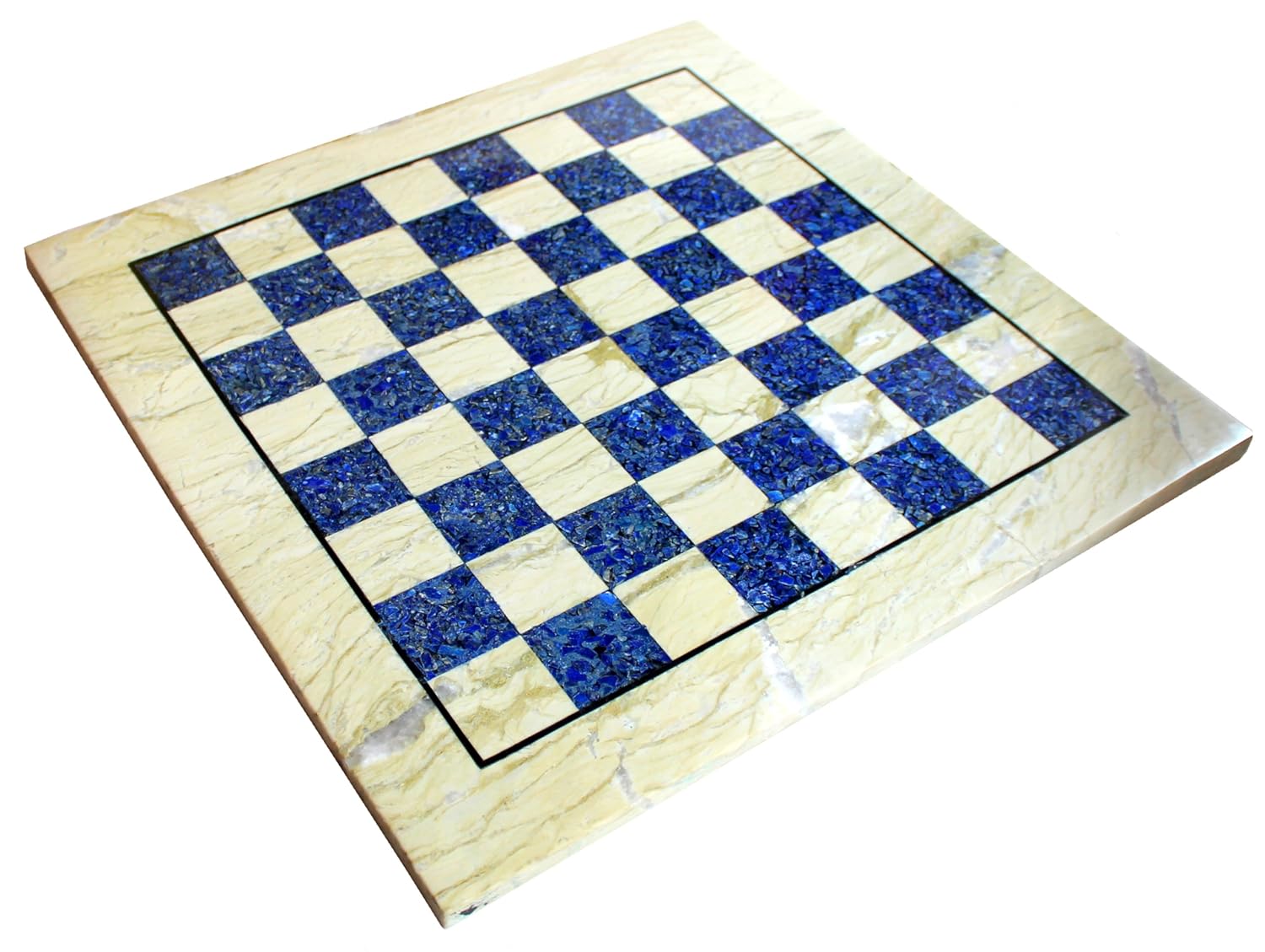 StonKraft 15" X 15" Collectible Chess Game Board Set Made with Australian Marble, Lapis Lazuli + Wood Pieces