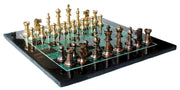 StonKraft 15" X 15" Collectible Chess Game Board Set Made with Black Marble, Malachite with Brass Pieces,for Kids & Adults
