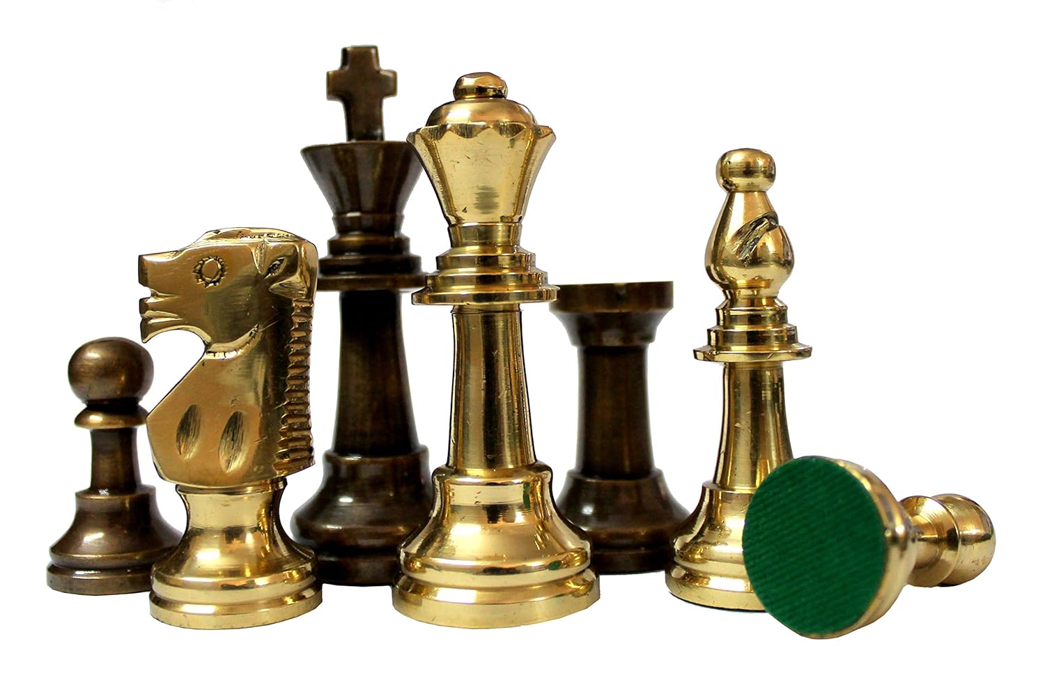 StonKraft 15" X 15" Collectible Chess Game Board Set Made with Black Marble, Malachite with Brass Pieces,for Kids & Adults