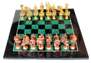 StonKraft Collectible Chess Game Board Set Made with Black Marble, Malachite with Roman Brass Pieces (15" X 15"),for 12+ Years