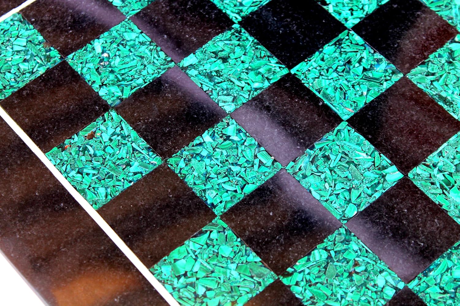 StonKraft Collectible Chess Game Board Set Made with Black Marble, Malachite with Roman Brass Pieces (15" X 15"),for 12+ Years