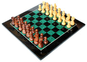 StonKraft Chess Game Board Set Made with Black Marble, Malachite with Wood Pieces (15" X 15"inches)
