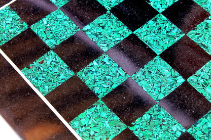 StonKraft Chess Game Board Set Made with Black Marble, Malachite with Wood Pieces (15" X 15"inches)