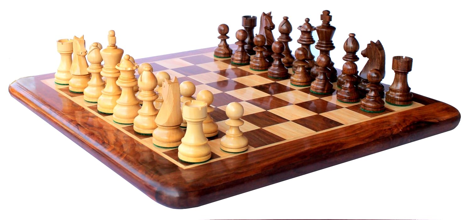 Stonkraft 15" X 15" Collectible Acasia Wood Wooden Chess Game Board Set + Wooden Crafted Pieces - 6 Years and Up