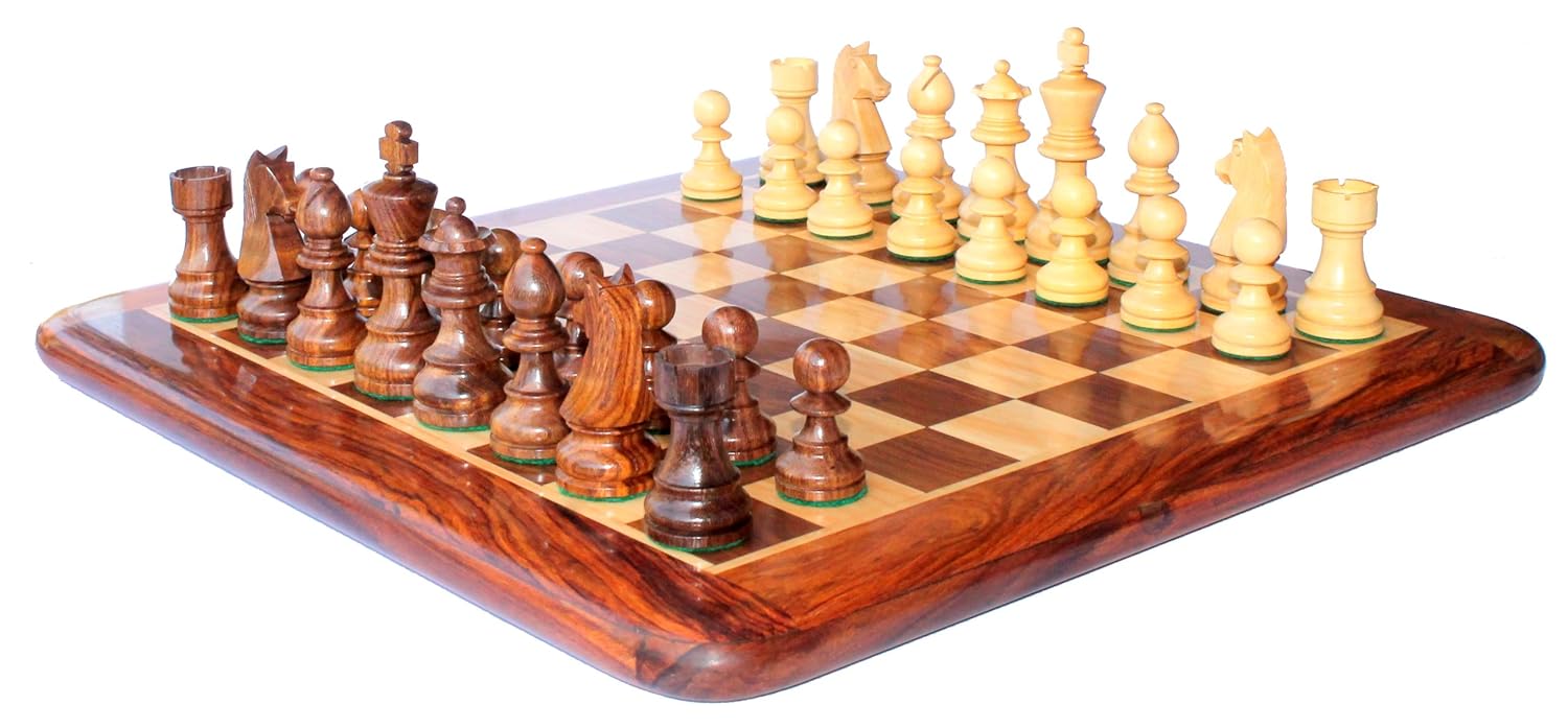 Stonkraft 15" X 15" Collectible Acasia Wood Wooden Chess Game Board Set + Wooden Crafted Pieces - 6 Years and Up