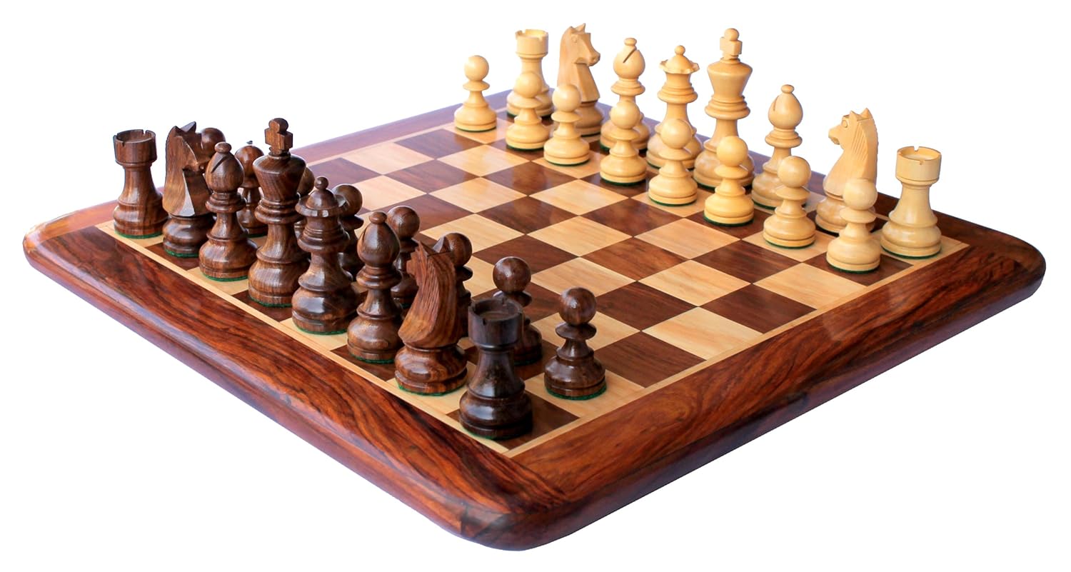 Stonkraft 15" X 15" Collectible Acasia Wood Wooden Chess Game Board Set + Wooden Crafted Pieces - 6 Years and Up