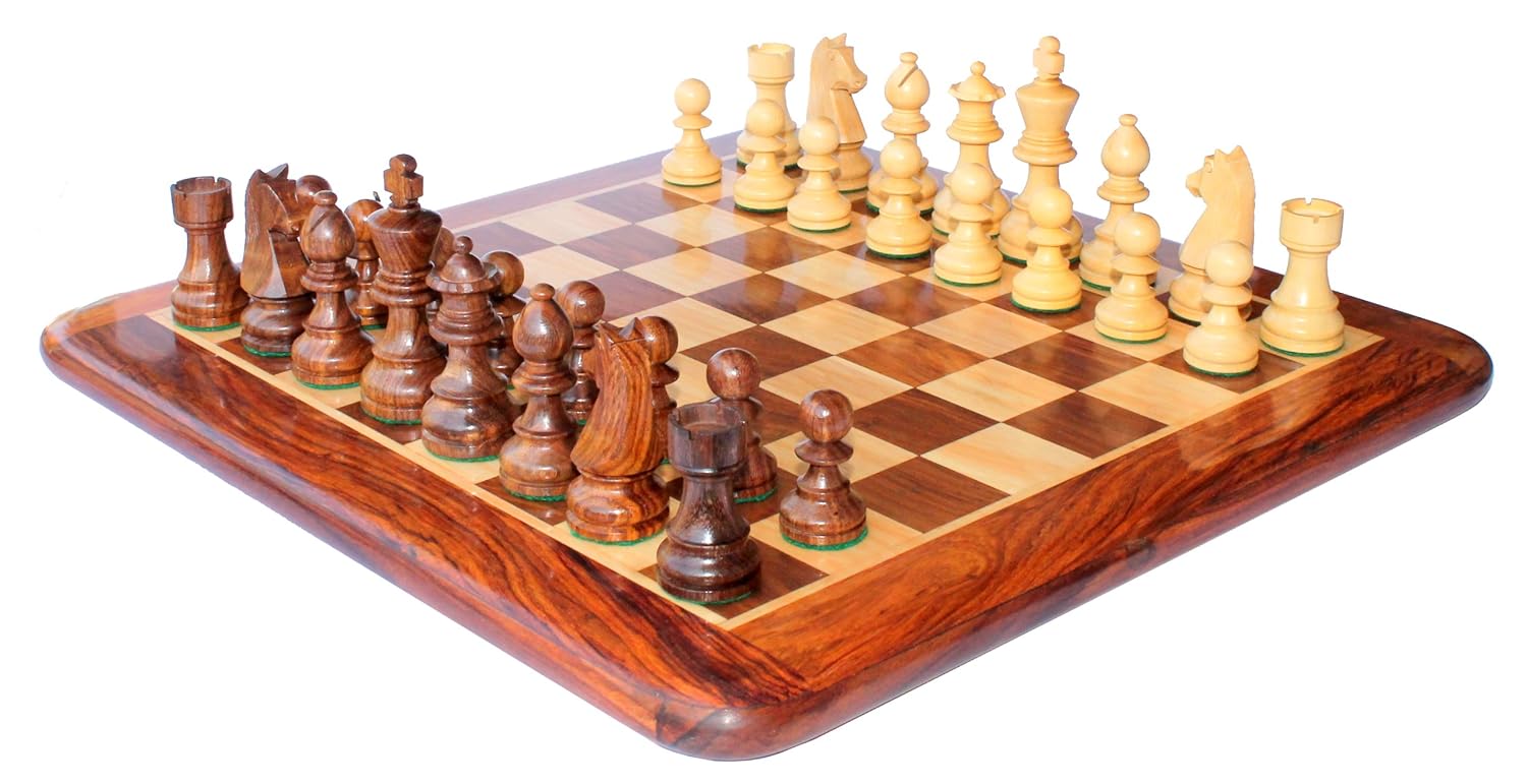 Stonkraft 15" X 15" Collectible Acasia Wood Wooden Chess Game Board Set + Wooden Crafted Pieces - 6 Years and Up