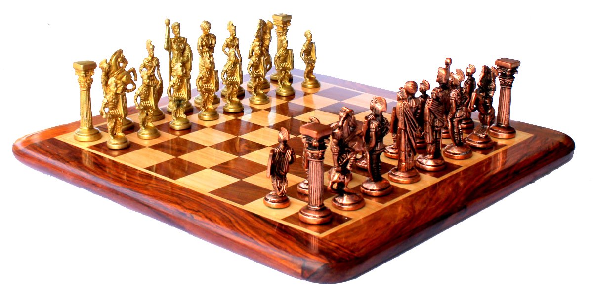 StonKraft -15" x 15" - Rosewood Chess Game Board Set with Brass Roman Chess Pieces,for adult