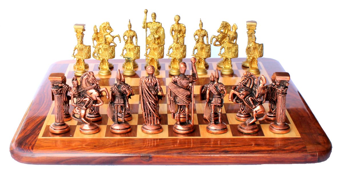 StonKraft -15" x 15" - Rosewood Chess Game Board Set with Brass Roman Chess Pieces,for adult