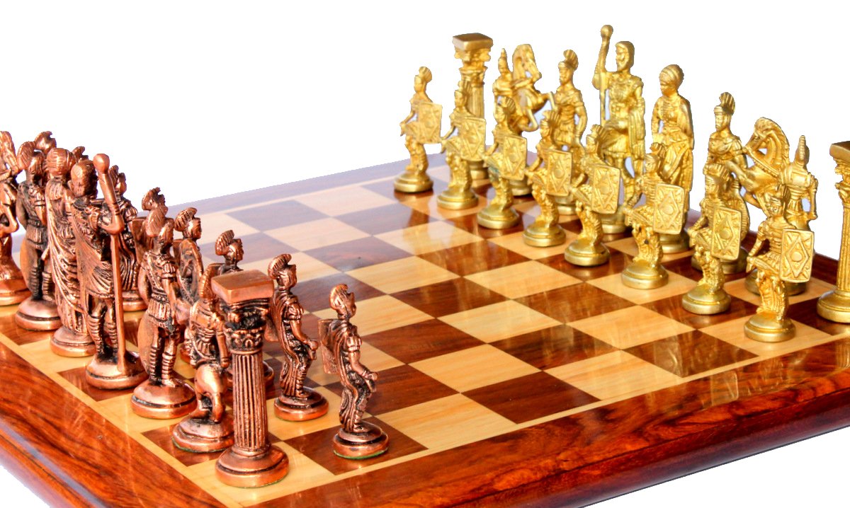 StonKraft -15" x 15" - Rosewood Chess Game Board Set with Brass Roman Chess Pieces,for adult