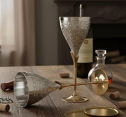 Stonkraft Engraved Pure Brass Premium Goblet Champagne Flutes Coupes Wine Glass Set Standard Silver