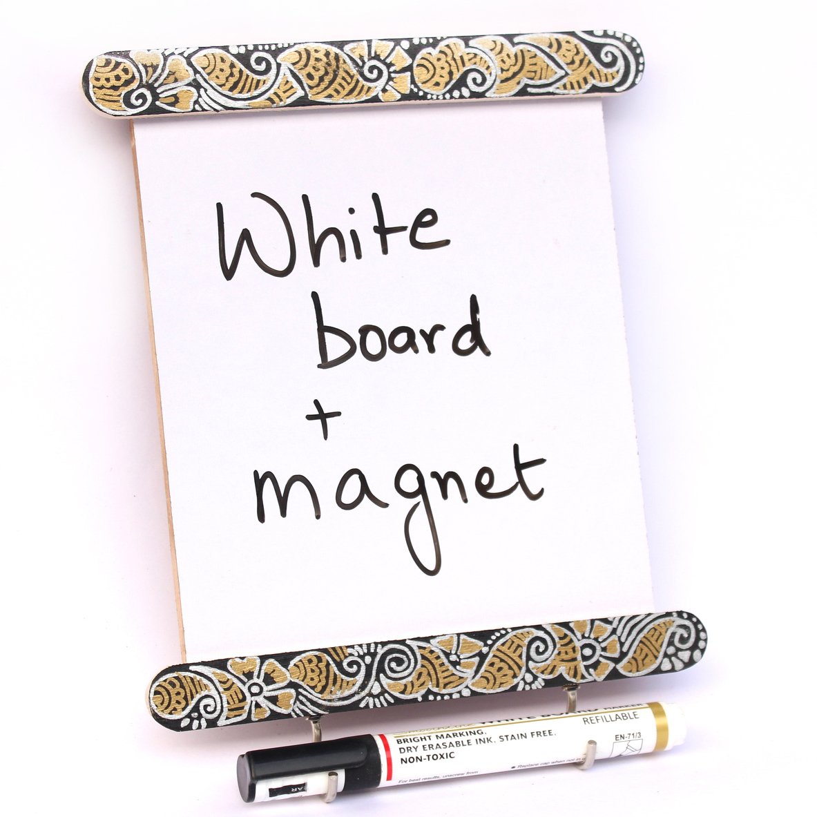 IVEI Wooden Fridge Magnet with a whiteboard and Hooks (Long, Mehndi)