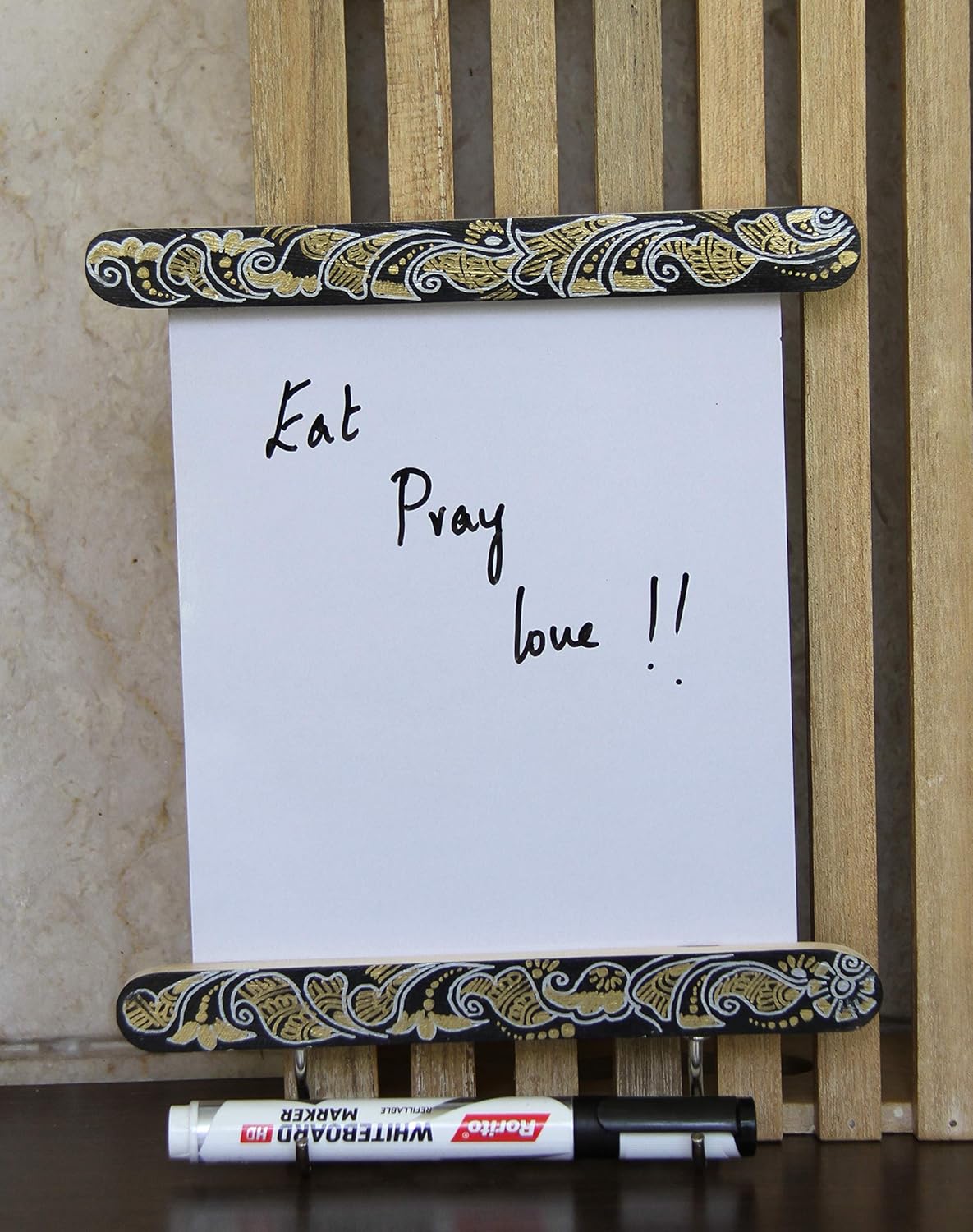 IVEI Wooden Fridge Magnet with a whiteboard and Hooks (Long, Mehndi)