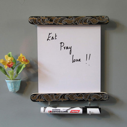 IVEI Wooden Fridge Magnet with a whiteboard and Hooks (Long, Mehndi)