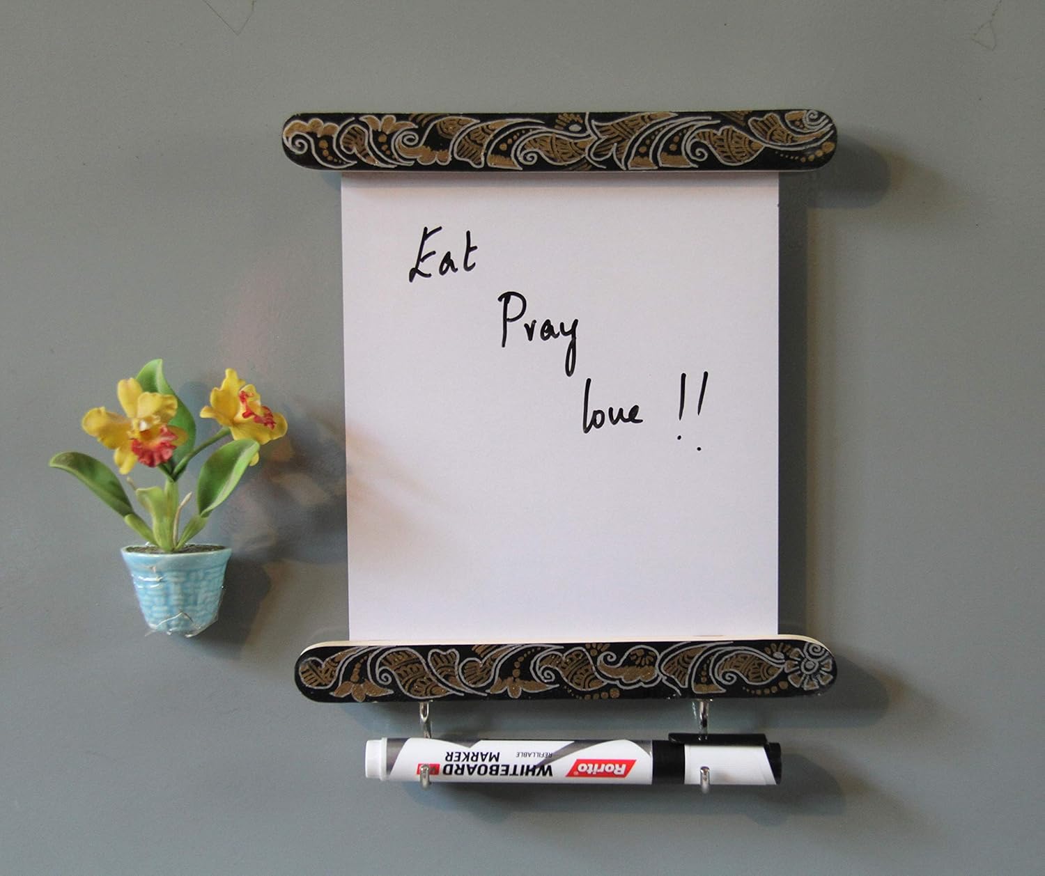 IVEI Wooden Fridge Magnet with a whiteboard and Hooks (Long, Mehndi)