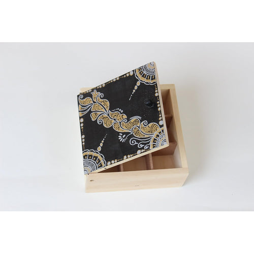 IVEI Decorative Wooden Storage Box - Wooden Hand Painted Vintage Decorative Box - Handcrafted Trinket Box - Wooden Box Organizer - Antique Wooden Box For Jewellery Storage, Home Decor - Mehendi Art