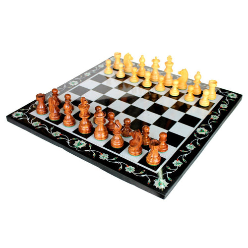 StonKraft Collectible Black Marble Chess Board Game Set with Inlay Work (15