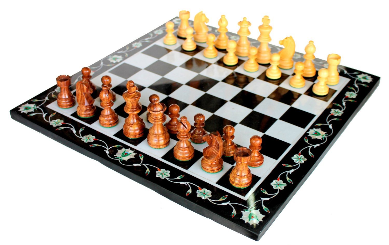 StonKraft Collectible Black Marble Chess Board Game Set with Inlay Work (15"x15" inches)