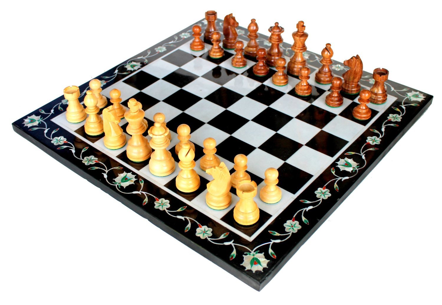 StonKraft Collectible Black Marble Chess Board Game Set with Inlay Work (15"x15" inches)