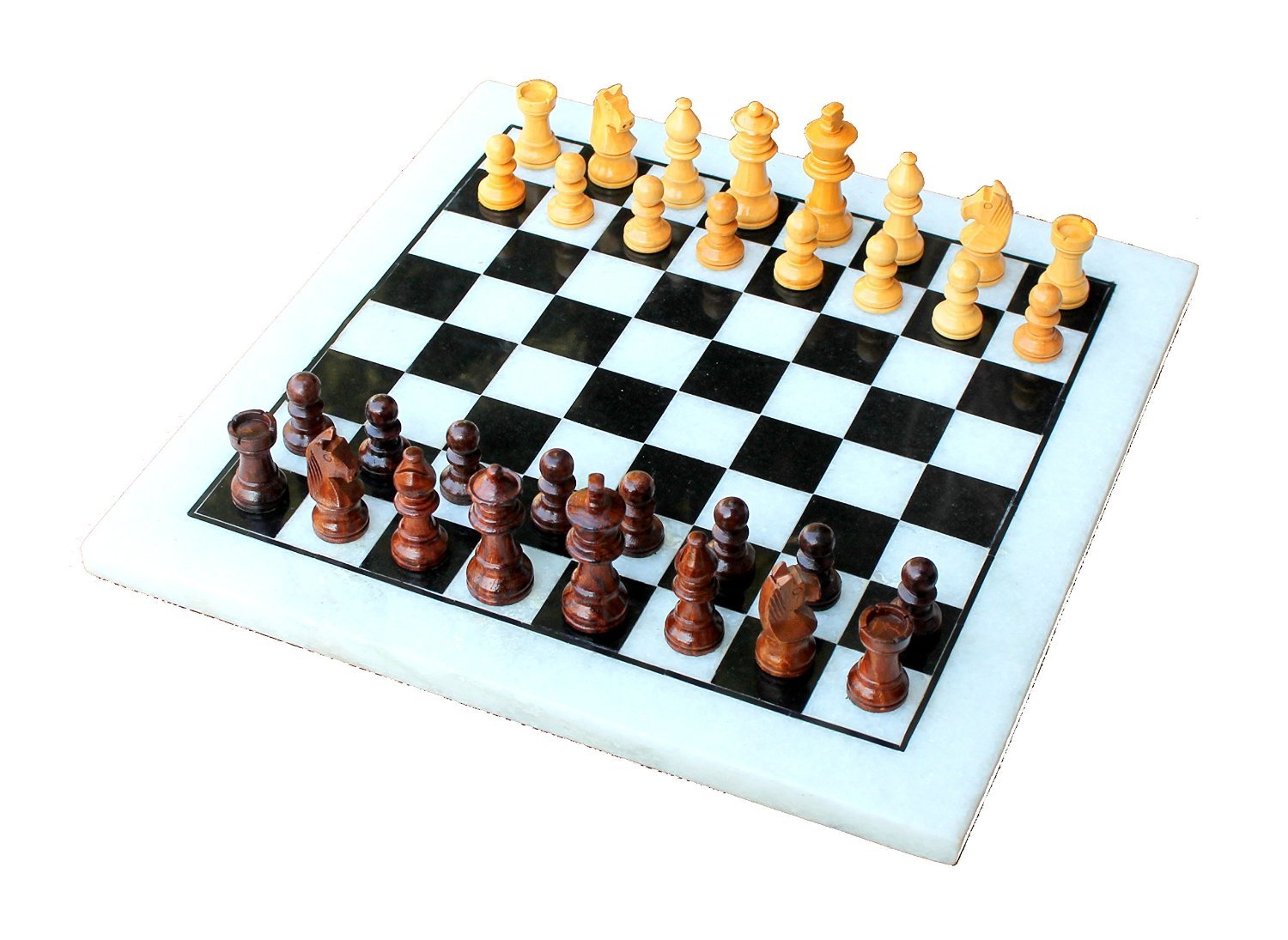 StonKraft White Marble Chess Board Game Set (12" x 12" inches)