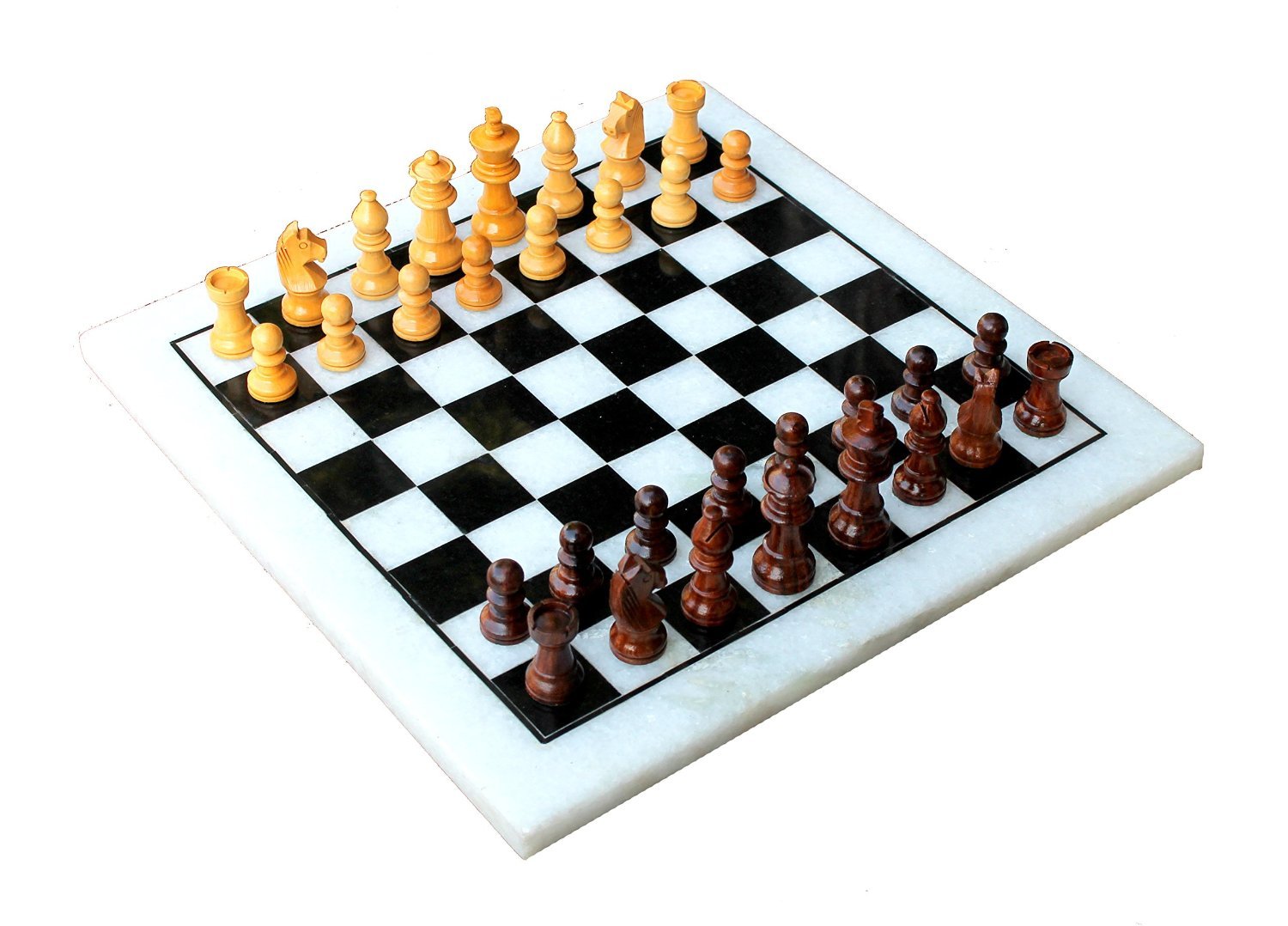 StonKraft White Marble Chess Board Game Set (12" x 12" inches)