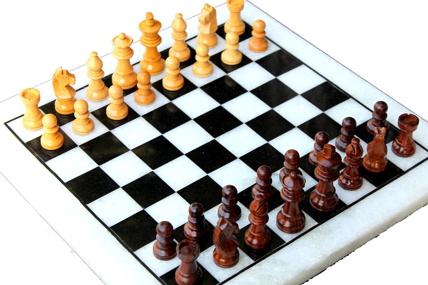 StonKraft White Marble Chess Board Game Set (12" x 12" inches)