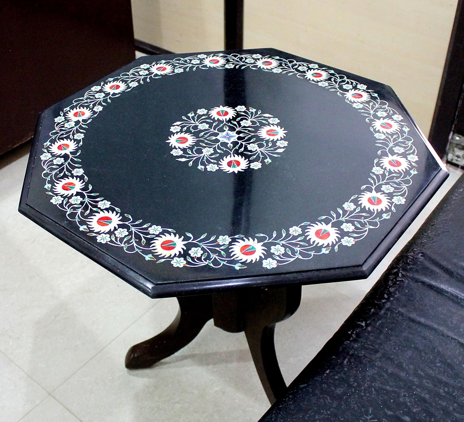 StonKraft 24" Handcrafted Marble Pietre Dure Pietra Dura Table Top with Inlay Work (Without Stand)