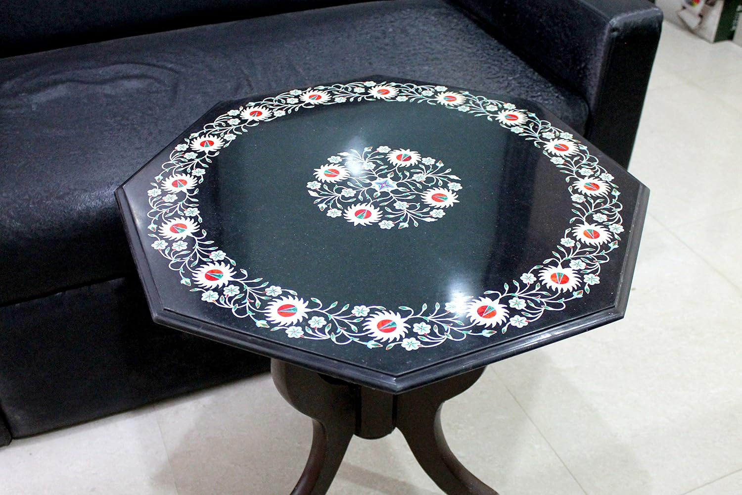 StonKraft 24" Handcrafted Marble Pietre Dure Pietra Dura Table Top with Inlay Work (Without Stand)