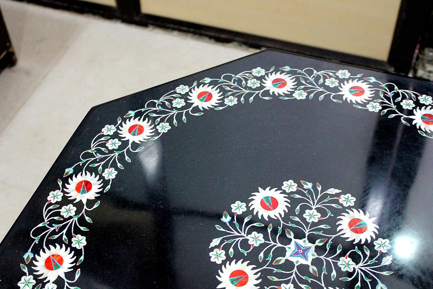 StonKraft 24" Handcrafted Marble Pietre Dure Pietra Dura Table Top with Inlay Work (Without Stand)