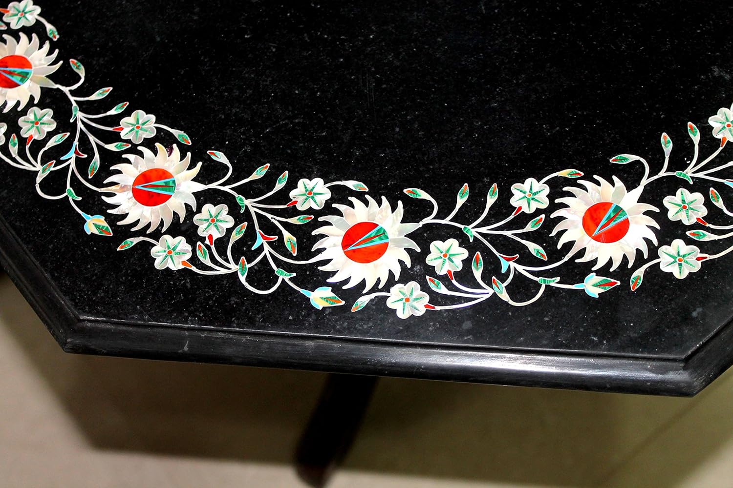 StonKraft 24" Handcrafted Marble Pietre Dure Pietra Dura Table Top with Inlay Work (Without Stand)