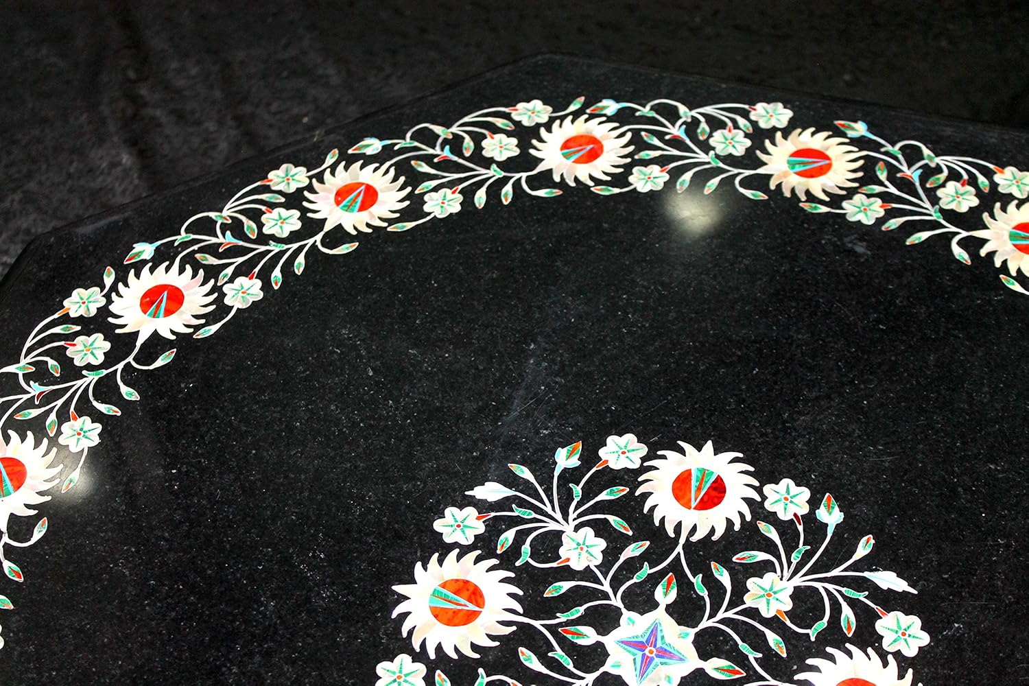 StonKraft 24" Handcrafted Marble Pietre Dure Pietra Dura Table Top with Inlay Work (Without Stand)