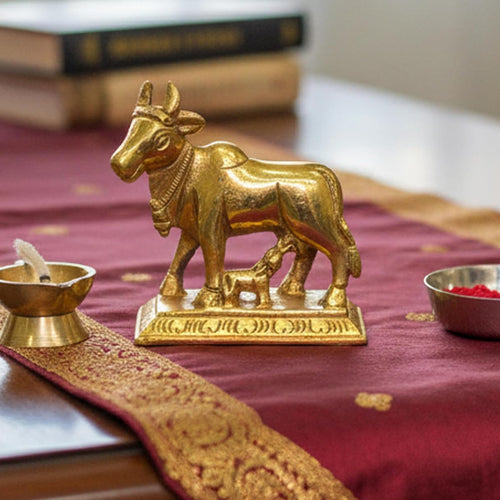 StonKraft Brass Kamdhenu Kamadhenu Idol Murti Statue 2.5 & 6.5