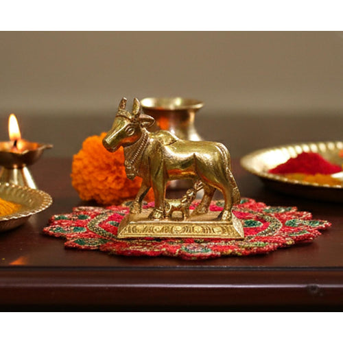 StonKraft Brass Kamdhenu Kamadhenu Idol Murti Statue 2.5 & 6.5