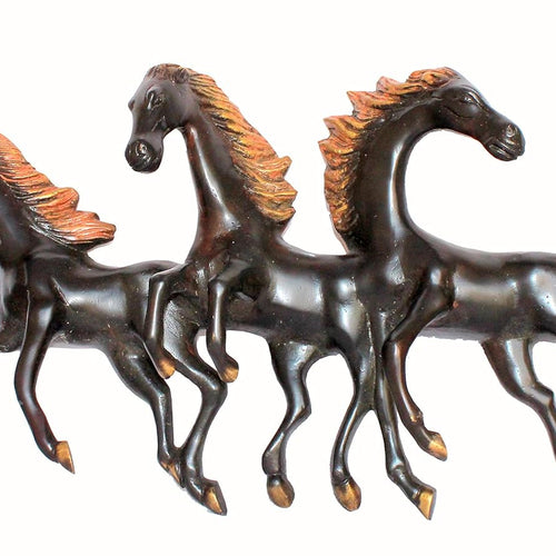StonKraft Brass Three Running Horses Sculpture Statue Wall Hanging Showpiece Figurine Sculpture - Home Decor | Brown - 16.5