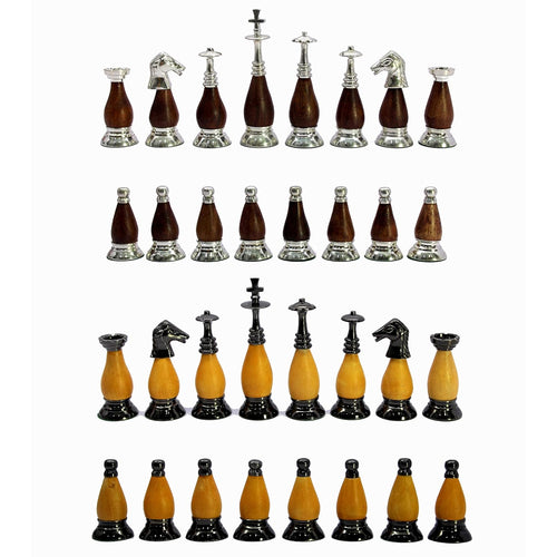StonKraft Collector Edition Brass Wood Combo Chess Pieces Chessman Chess Coins Pawns - Brown-Yellow - 3.5