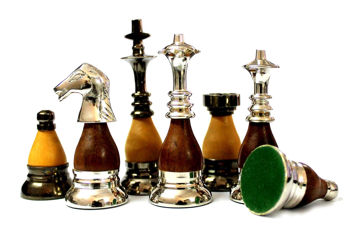 StonKraft Collector Edition Brass Wood Combo Chess Pieces Chessman Chess Coins Pawns - Brown-Yellow - 3.5" Inches King Height