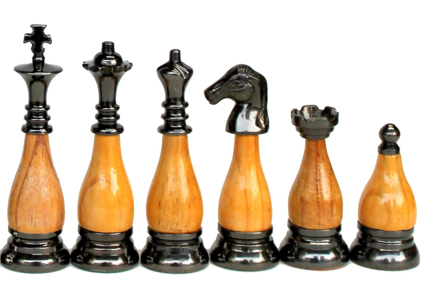 StonKraft Collector Edition Brass Wood Combo Chess Pieces Chessman Chess Coins Pawns - Brown-Yellow - 3.5" Inches King Height