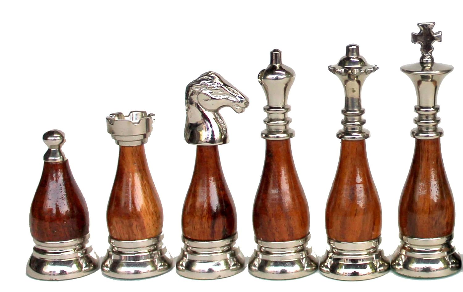 StonKraft Collector Edition Brass Wood Combo Chess Pieces Chessman Chess Coins Pawns - Brown-Yellow - 3.5" Inches King Height