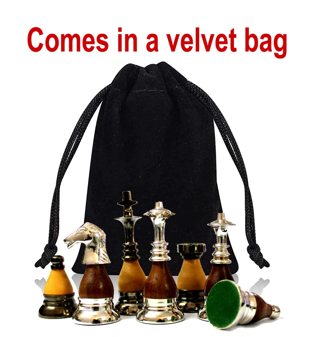 StonKraft Collector Edition Brass Wood Combo Chess Pieces Chessman Chess Coins Pawns - Brown-Yellow - 3.5" Inches King Height