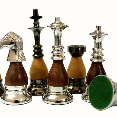 StonKraft Collector Edition Brass Wood Combo Chess Pieces Chessman Chess Coins Pawns - Brown-Yellow - 3.5