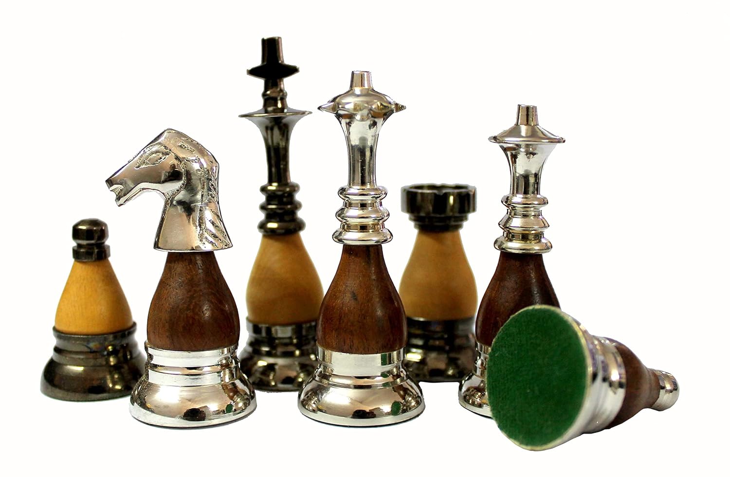 StonKraft Collector Edition Brass Wood Combo Chess Pieces Chessman Chess Coins Pawns - Brown-Yellow - 3.5" Inches King Height