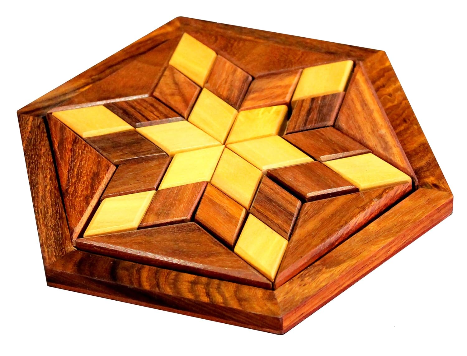 StonKraft Wooden Rosewood Small Wooden 30-Piece Star Jigsaw/Tangram Puzzle Board