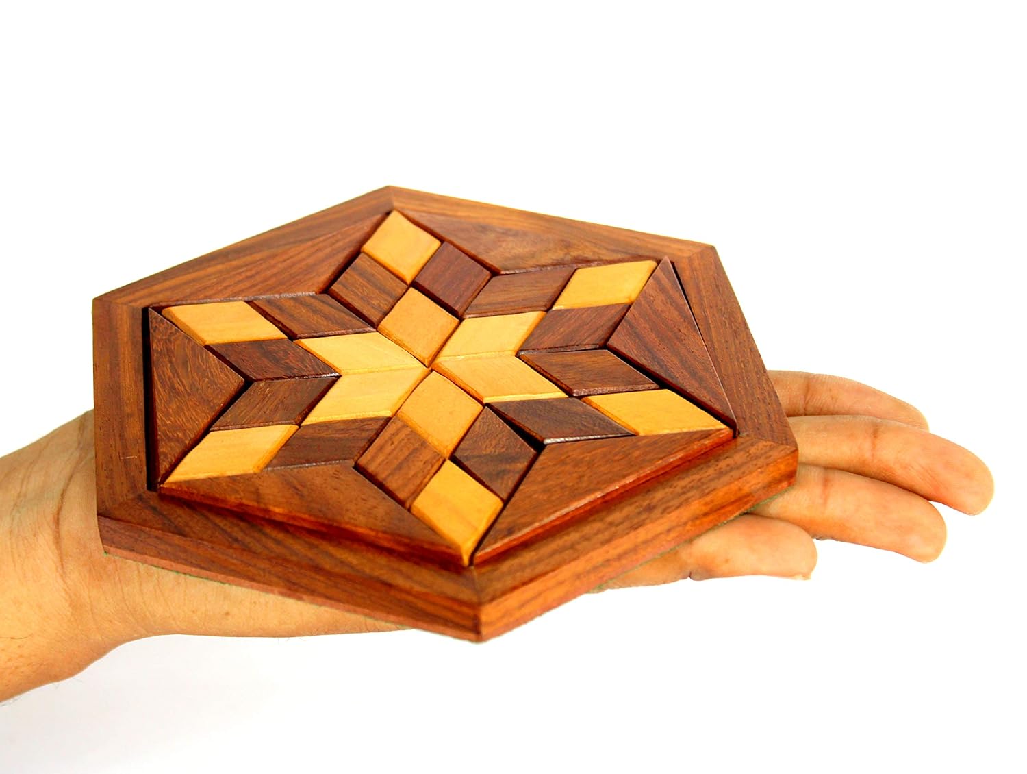 StonKraft Wooden Rosewood Small Wooden 30-Piece Star Jigsaw/Tangram Puzzle Board